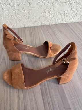 Free People Suede Block Heel Sandals in Cognac